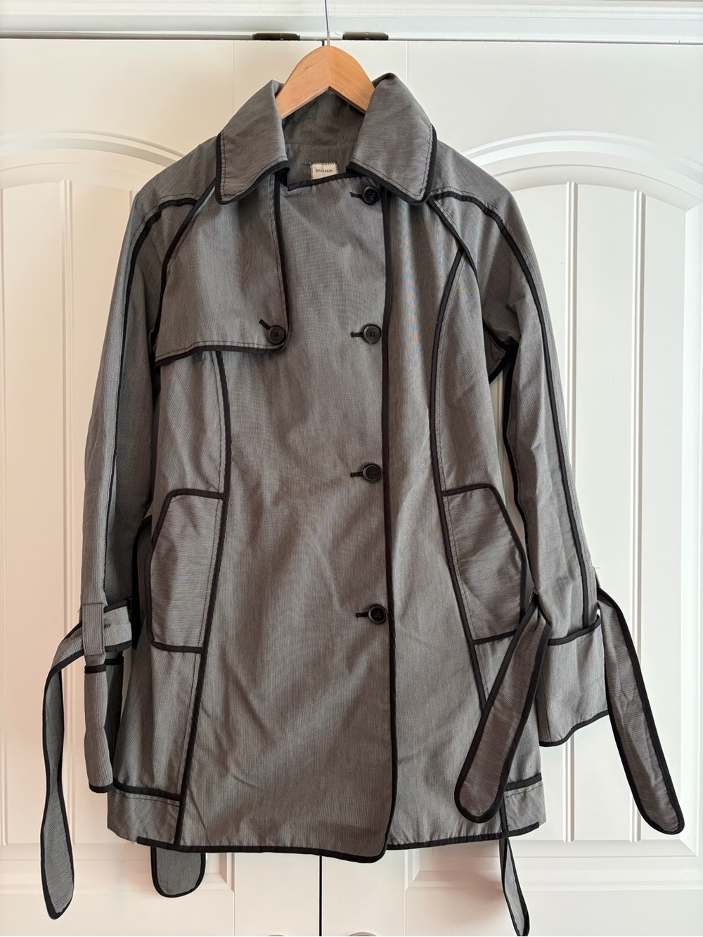 Billy Reid Trench Coat w Contrasting Piping Detail Black White Women's Size M